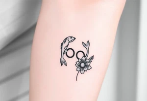 zodiac sign "pisces + cancer" inside a flower tattoo idea