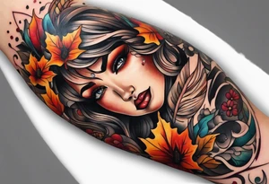 Arm Sleeve Tattoo with fall colors flat tattoo idea