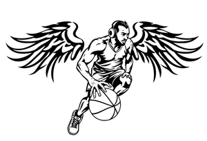 A guy dribbling a basketball with headphones on tattoo idea