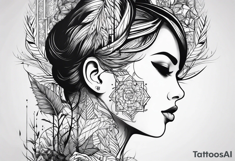 Wald silhouette mit Geometric Muster im Hintergrund tattoo idea