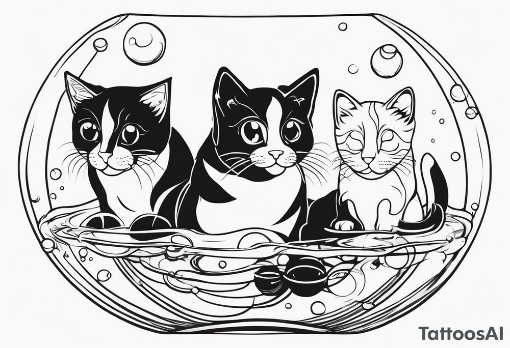 cute felines floating up in bubbles tattoo idea