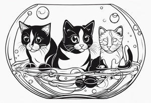 cute felines floating up in bubbles tattoo idea