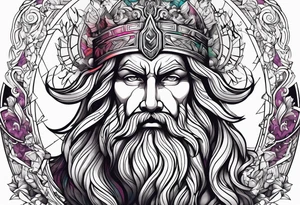 powerful majestic zeus, colorful tattoo idea
