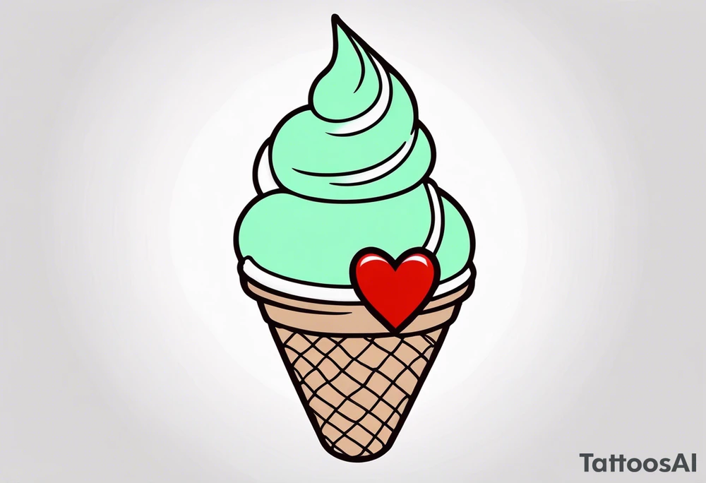 simple mint chocolate chip ice cream cone with small red heart on it somewhere. tattoo idea
