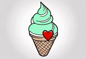 simple mint chocolate chip ice cream cone with small red heart on it somewhere. tattoo idea