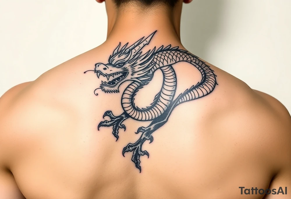 powerful dragon with Chinese style themed on details tattoo idea