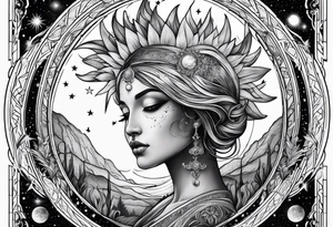 Mother earth celestial stars moon sun tattoo idea