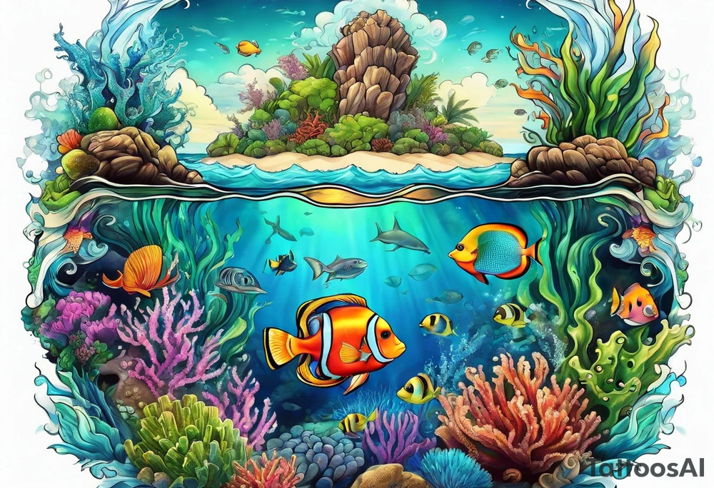 Ocean reef life tattoo idea