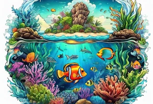 Ocean reef life tattoo idea