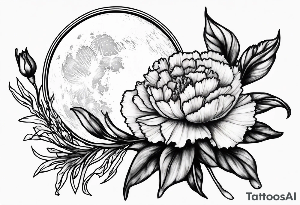 Carnation with moon behind it tattoo idea