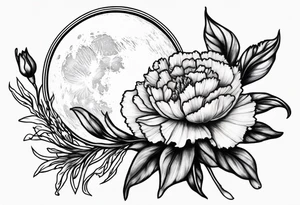Carnation with moon behind it tattoo idea