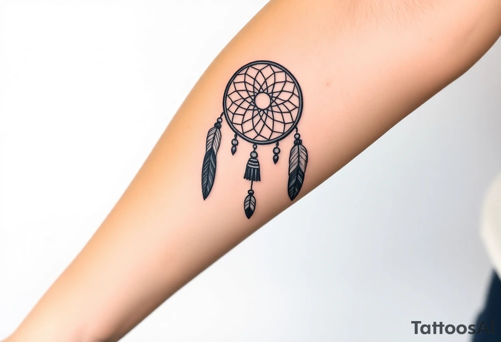 native dreamcatcher with flowing feathers and sacred beads tattoo idea