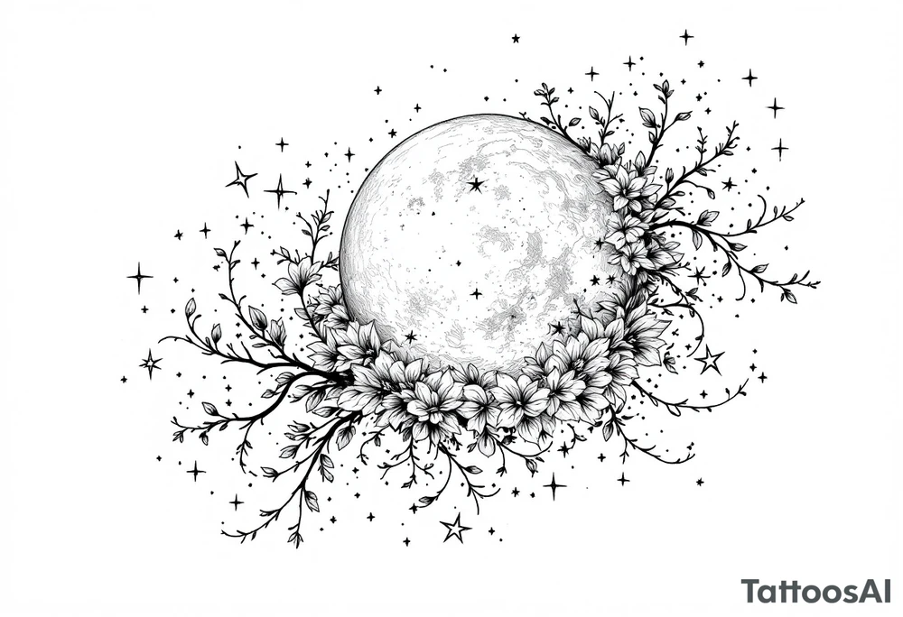 Moon and stars in sky tattoo idea