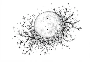 Moon and stars in sky tattoo idea