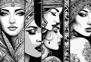 Three women's faces next to each other. The woman on the left a young woman, the middle  is a mother the right is a grandmother tattoo idea