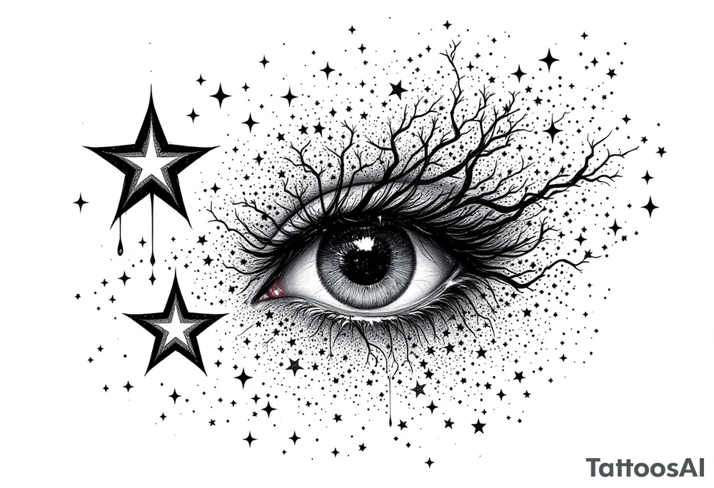 Small stars and tears background tattoo idea