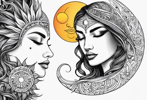 sun and the moon, the overlap
the sun has a woman's half 
face, and the moon, a man's face half tattoo idea