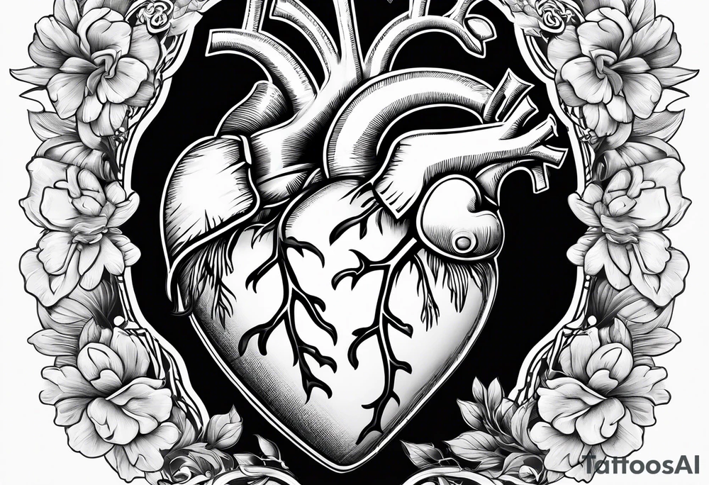 Anatomical heart with gold sealant lines tattoo idea