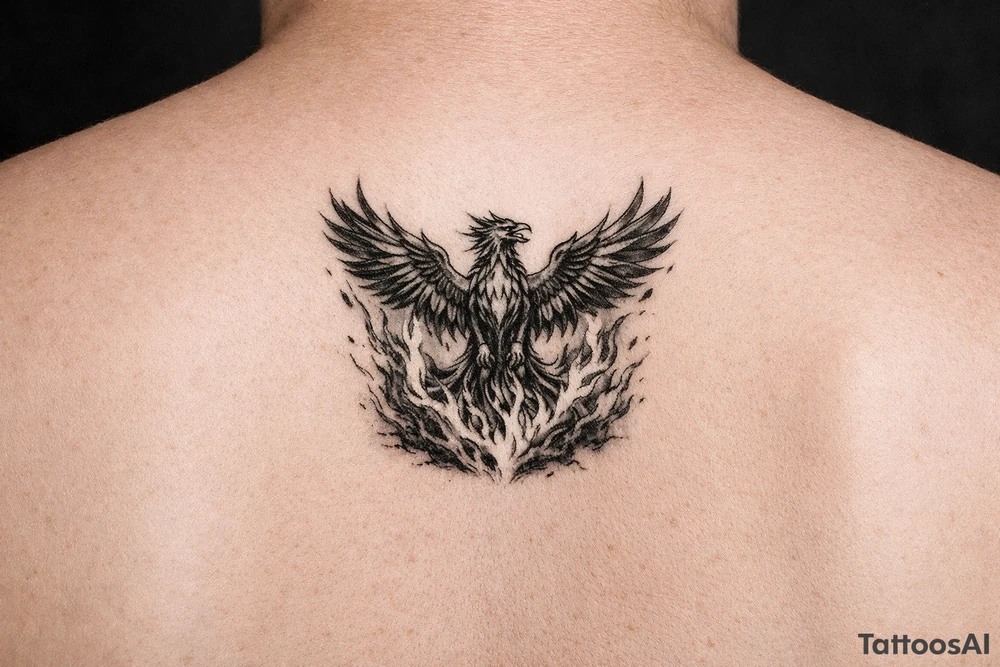 magnificent phoenix rising from golden flames with trailing embers tattoo idea