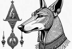 Egyptian style anubis god weighing the feather and the heart tattoo idea