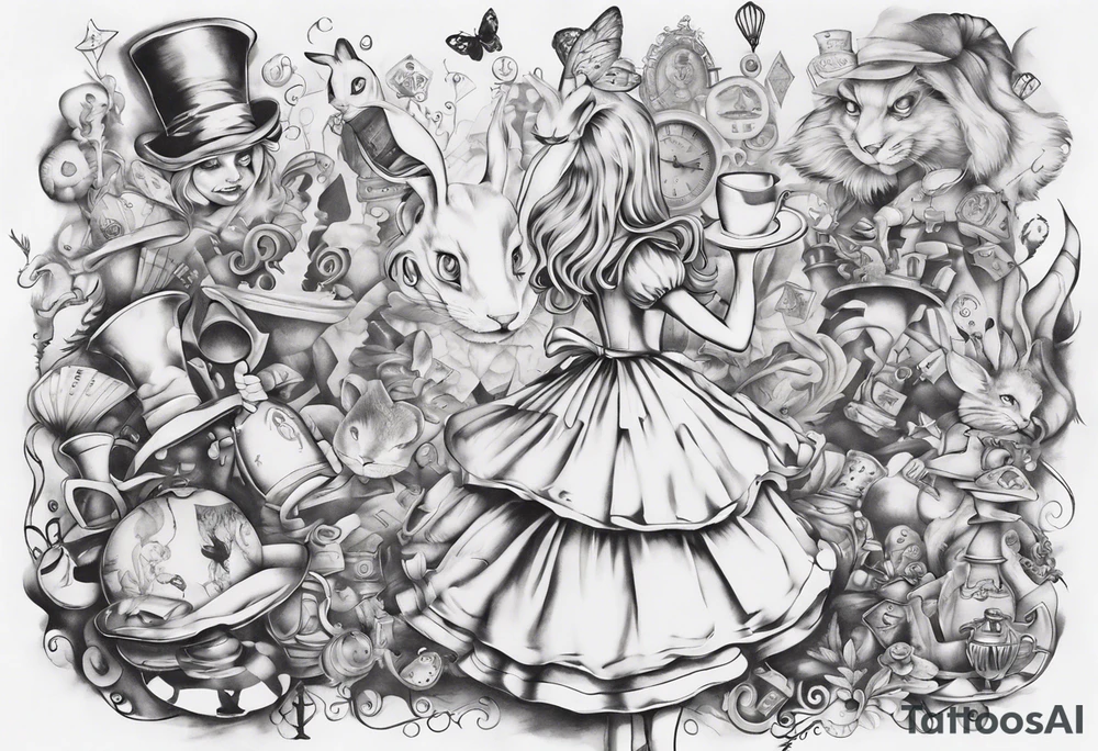 Alice in wonderland mural, "Alice, Don't Get Lost In Wonderland" tattoo idea