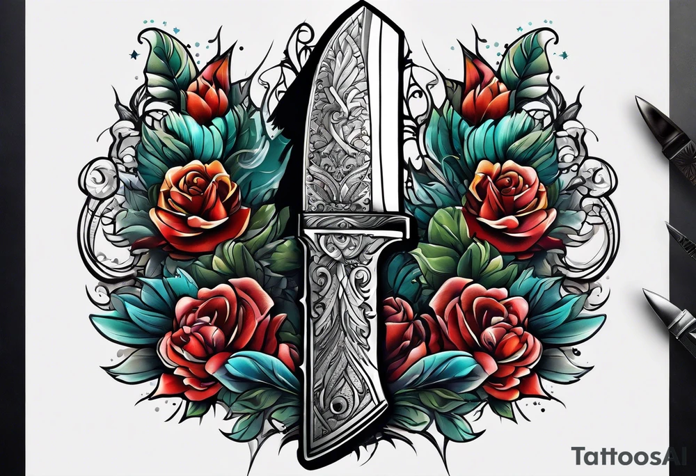 knife with hand on the blade tattoo idea
