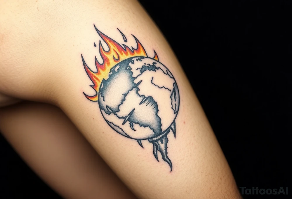 toxic globe on fire tattoo idea