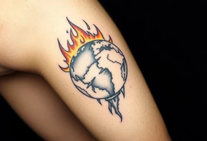 toxic globe on fire tattoo idea