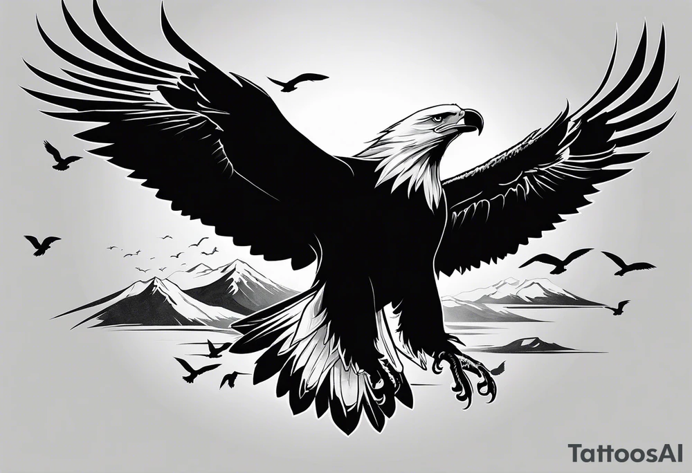 several eagles in flight silhouette symbolizing Isaiah 40:31 without other imagery, only the eagles. tattoo idea