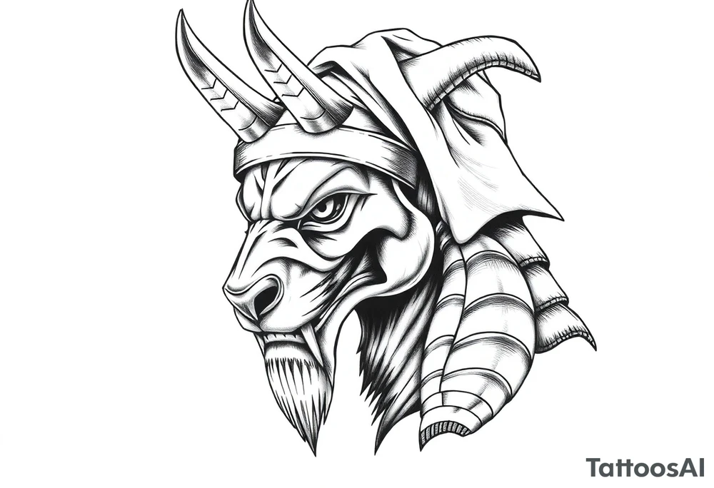 Anubis god powerful face muscle in Egypt style with mantle on head tattoo idea