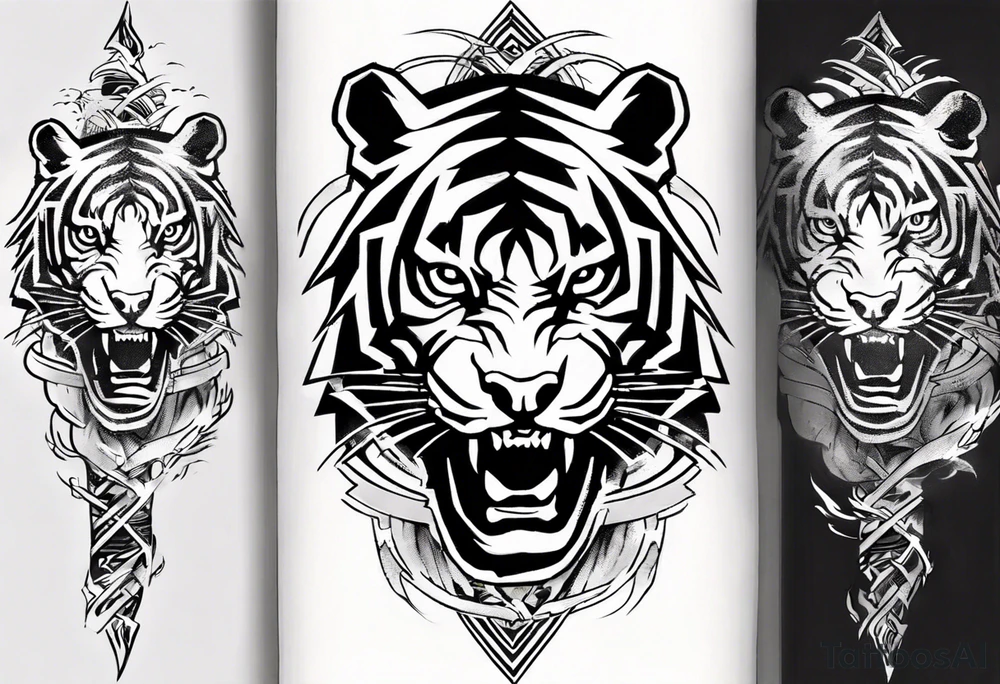 A thundergod tiger forearm sleeve tattoo, with lightning and clouds filling the area tattoo idea