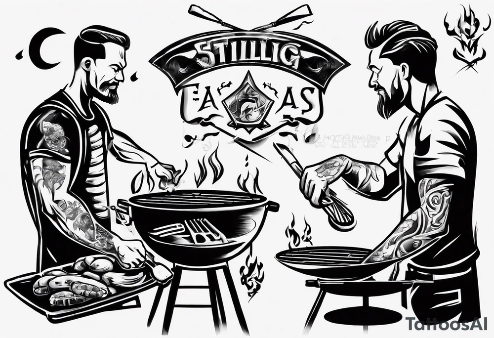 Father and son spending time grilling outside tattoo idea