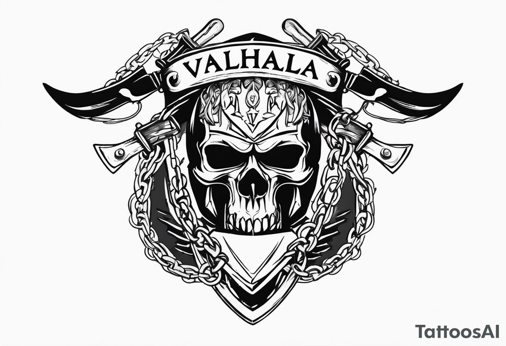 Valhalla sword shield axe barbed wire chains dark cloud tattoo idea