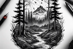 Living forest transitioning to a dead forest tattoo idea