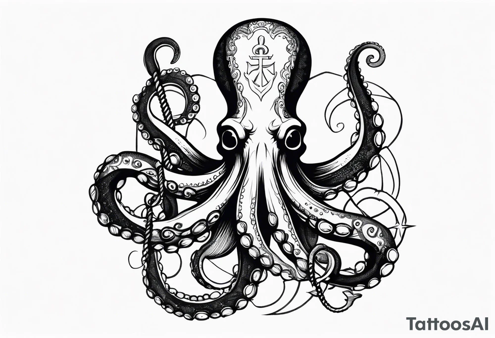 Octopus holding anchor in middle tattoo idea