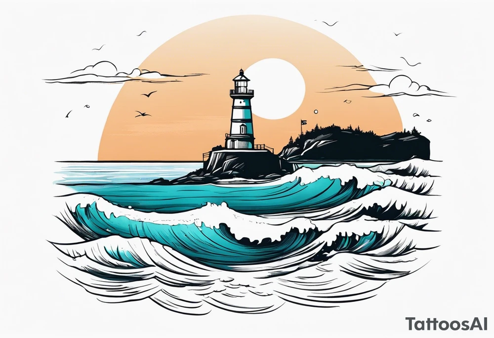 farol no oceano em mar agitado com desenho bem delicado tattoo idea