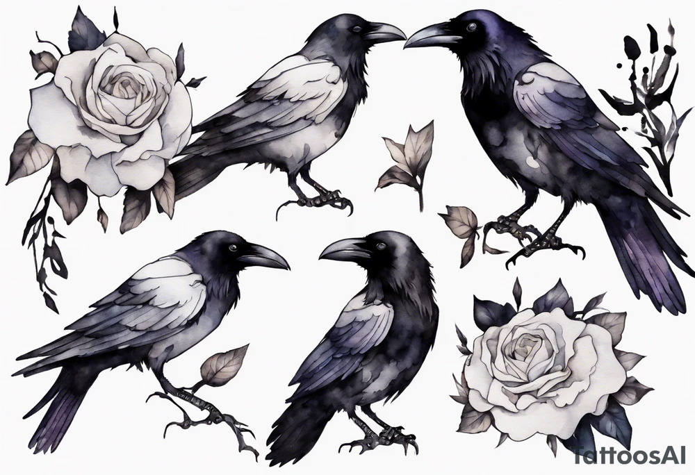 raven wearing a white corsage tattoo idea