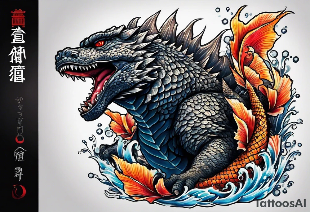 Godzilla and a Koi fish tattoo idea