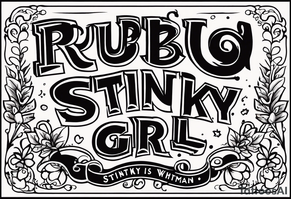 Text that says“Ruby Whitman is a stinky girl” tattoo idea