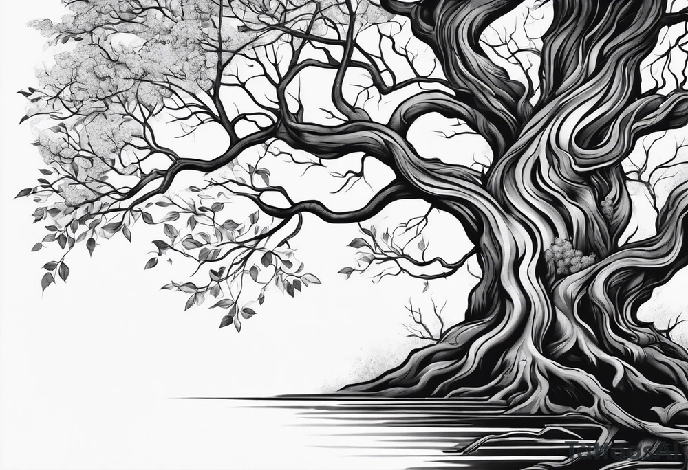 Left side tree branches and roots tattoo idea