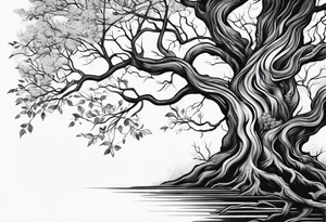 Left side tree branches and roots tattoo idea