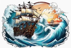 Ship pirate tattoo idea