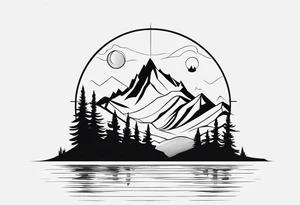 rocky mountains, compass, lake, reflection tattoo idea