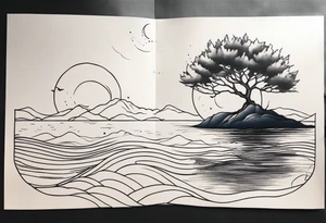 calm sea and tree of life tattoo idea