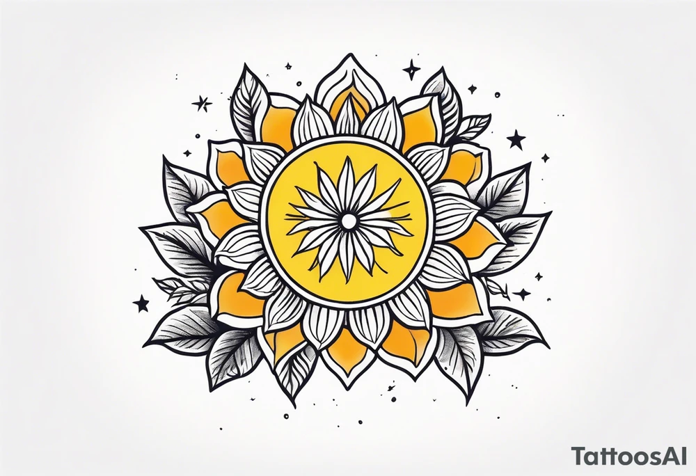 sunshine with rays

old school vintage simple traditional design with vintage flowers surrounding
bold color simple tattoo idea