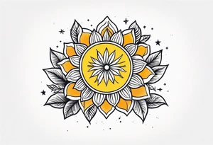 sunshine with rays

old school vintage simple traditional design with vintage flowers surrounding
bold color simple tattoo idea