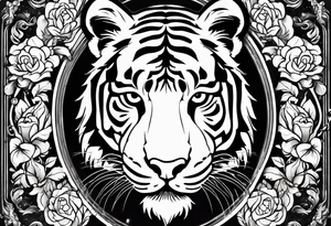 Full right arm sleeve a tiger at the top with a crown and third eye underneath a large hour glass with a brain and heart inside of it tattoo idea