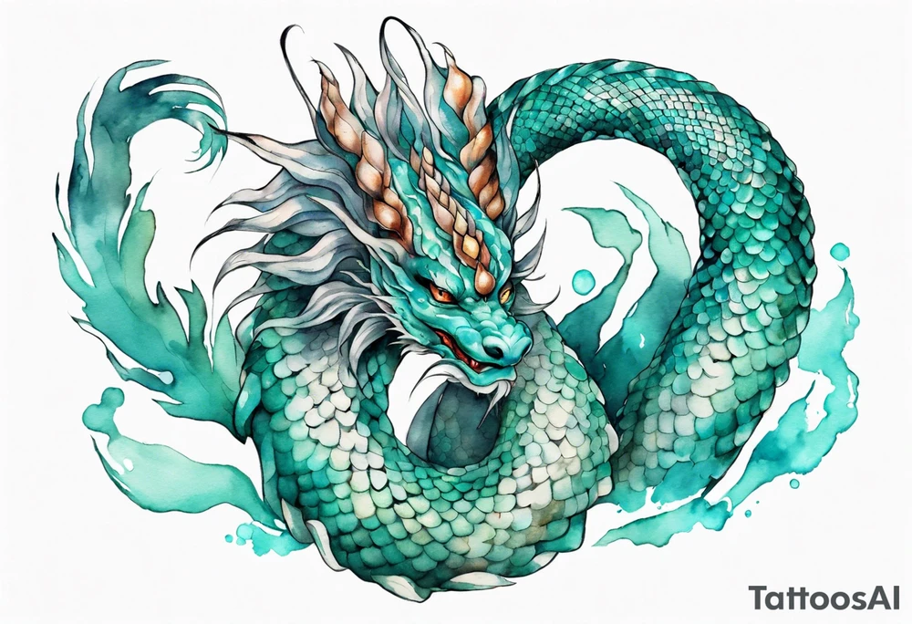 A beautiful Naga with turquois scales and teal hair. tattoo idea