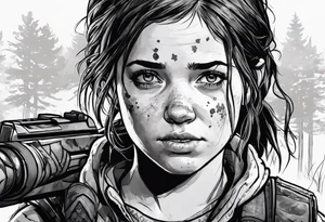 Ellie from the game series The Last of Us, including her tattoo and infected clickers tattoo idea