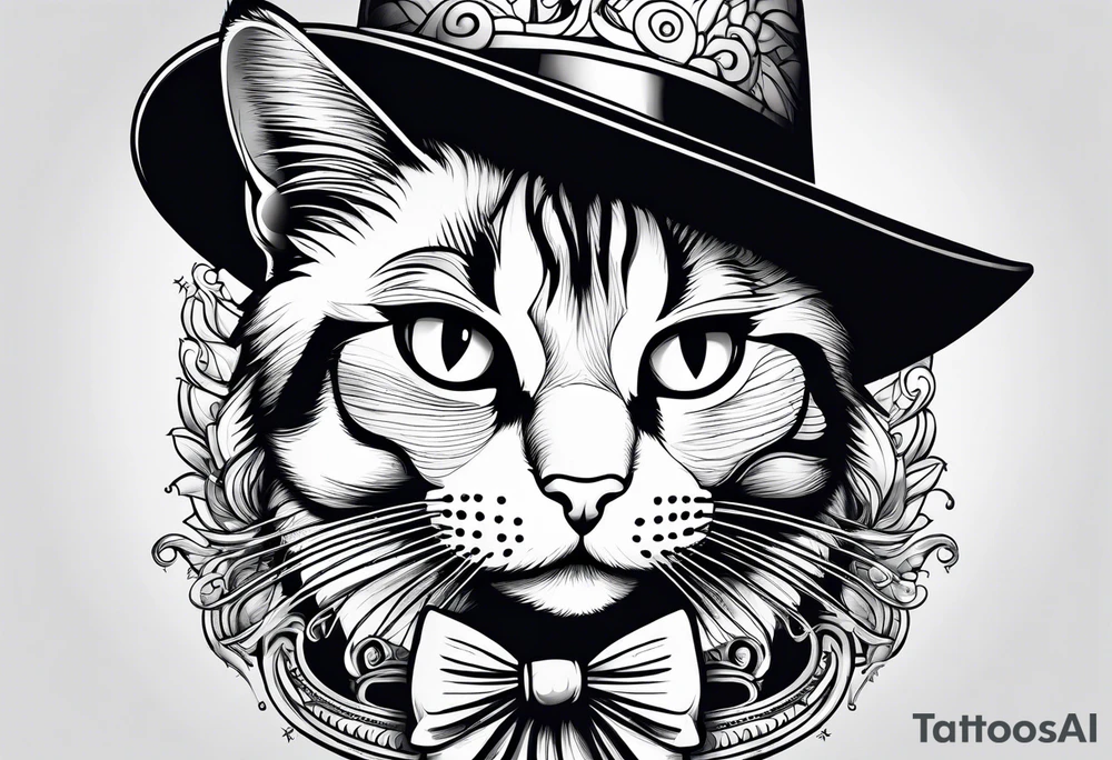 cat with funny hat tattoo idea